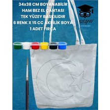 Akrilik Boya Seti, 34X38 cm Boyanabilir Bez Çanta, 6 Renk x 15 Cc, Fırça Dahil