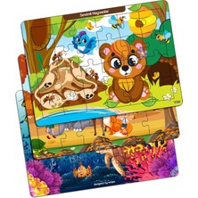 3'lü Ahşap Puzzle Seti – Sevimli Hayvanlar, Deniz Dünyası ve Kaşif Çocuklar Set 3