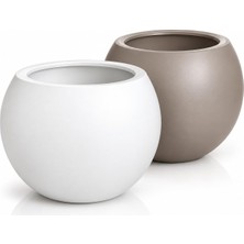 Dekoratif Saksı Seti 2'li (Mocha & Beyaz) Orta Boy Modern Küre Saksı – Salon ve Balkon Için Bi