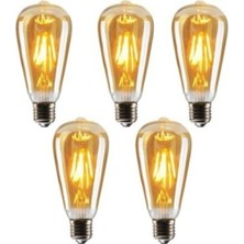 Tr Rustik LED Ampul 5 Li Eko Paket Amber E27 Duy Armut Tipi ST64 Dekoratif Aydınlatma Edison Ampül