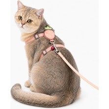 Çilek Figürlü Zilli Kedi Göğüs Tasması ve Gezdirme Kayışı Seti, Ayarlanabilir Göğüs Tas