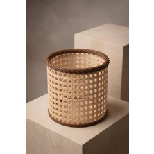 Rattan Görünümlü Dekoratif Masaüstü Organizer & Kalemlik | Makyaj ve Fırça Düzenleyici
