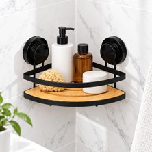 Metal Bambu Banyo Rafı Tekli Köşe, Üçgen Yapışkanlı Duş Rafı, Delmeden Duvar Tipi Şampuan