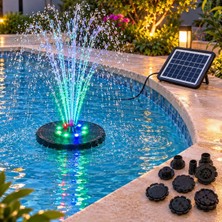 Güneş Enerjili Rgb LED Işıklı Havuz Fıskiyesi - Solar Panelli Yüzer Fıskiye Çoklu Püskürt