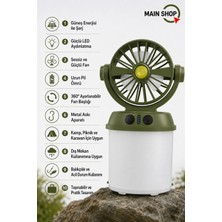 MAİN SHOP Çok Amaçlı Güneş Enerjili Kamp Fanı Beyaz & Sıcak Sarı LED Işıklı Şarjlı Kamp Lambası Fener M-803