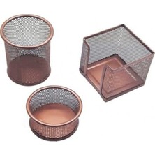 Kalemlik, Kağıtlık, Ataşlık 3'lü Set, Rose Gold, Paslanmaz Metal Perforje