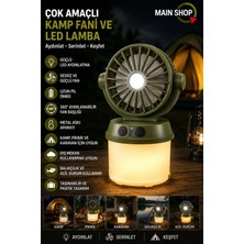 MAİN SHOP Güneş Enerjili Kamp Fanı Beyaz & Sıcak Sarı LED Işıklı Şarjlı 360° Dönebilen Cob LED Aydınlatmalı Kamp Lambası Fener M-803