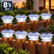 8 Adet Güneş Enerjili Dekoratif Direk Üstü Solar LED Bahçe ve Teras Aydınlatma Lambası Krista