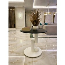 Metal Ayaklı Yuvarlak Sehpa, Siyah ve Beyaz, Mdf Üst Tabla, 50CM Çap, 52CM Yükseklik, Lake Boyal