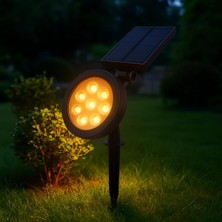 18W Solar Kazıklı Çim Armatürü – Güneş Enerjili Amber LED Bahçe Aydınlatma Lambası, IP65