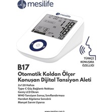 B17 Otomatik Koldan Ölçer Konuşan Dijital Tansiyon Aleti, 2X120 Hafıza, Type-C Güç Bağlantıs