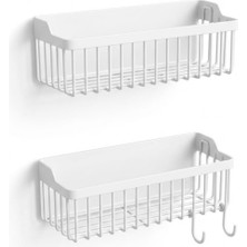 2'li Yapışkanlı Banyo ve Mutfak Rafı, Siyah Plastik 25 x 10 x 10 Cm, Su Tahliyeli Duş Organizer