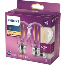 Tr LED Classic 60W A60 Filament Ampul, 2700 Sarı Işık, E27 Normal Duy, Dim Edilmez 2'li Ekopaket