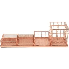 Rose Gold Metal Mesh Modüler Masaüstü Organizer Seti 7 Parça 37X10 cm 9519