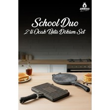 School Duo 2'li Döküm Ocak Üstü Tost Waffle Tava Seti