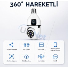 Tr Wifi Güvenlik Kamerası 1080P Full Hd Ampul Tipi Çift Kameralı Ptz