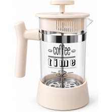 Tr Cam French Press Kahve ve Bitki Çayı Demliği, Pistonlu Metal Filtreli, Kulplu Coffee Time Bask