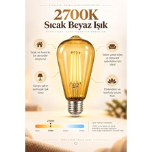 Tr ST64 Dimmerli Rustik Gün Işığı 2700K Amber LED Ampul Filament E27 Duylu Filamanlı Edison Am