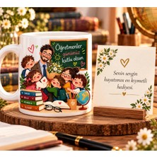 Minik Esnaf Öğretmenler Günü Hediyesi Erkek Öğretmen ve Öğrenciler Tasarımlı Kupa Bardak ve Mesaj Kartı Seti 24 Kasım