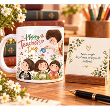 Minik Esnaf Öğretmenler Günü Hediyesi Happy Teachers Day Tasarımlı Kupa Bardak ve Mesaj Kartı Seti 24 Kasım