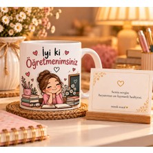 Minik Esnaf Iyi Ki Öğretmenimsiniz Yazılı Kupa Bardak ve Mesaj Kartı Seti 24 Kasım Öğretmenler Günü Kadın Öğretmene Hediye