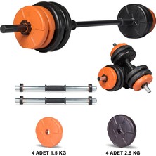 Spor 18 kg Turuncu Siyah Halter Seti ve Dambıl Seti