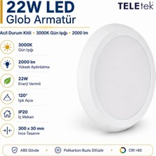 22W 3000K Gün Işığı LED Glob Acil Durum Kitli Beyaz Armatür Ip 20 2000LM