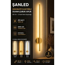 Dekoratif 20W Iç Mekan Gold Kasa 3 Renkli Işık Elektrikli 80 cm Duvar Aplik 2 Adet