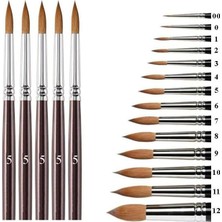 Resim Fırçası 5 Numara 5 Li 1 Paket Samur Yuvarlak Uçlu Fırça Seti Guaj Sulu Akrilik Yağlı B