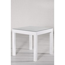Rattan 80X80 Camlı Beyaz Masa - Bahçe&balkon&teras
