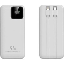 20000MAH Powerbank, 22.5W Hızlı Şarj, Type-C ve Lightning Kablolu, Pd, Beyaz
