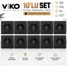 Viko 10'lu Gece Siyah Topraklı Priz Seti + Çerçeveleri Hediye | Modern Dekoratif Elektrik Prizi