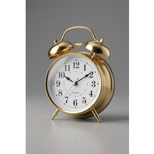 Vintage Gold Nostaljik Metal Masa Saati - Işıklı Çalar Saat 717977