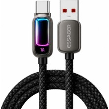 2 Metre 100W 7A Usb-A To Type-C Hızlı Şarj Kablosu Rgb Işıklı 480MBPS Veri Aktarımlı Örgül