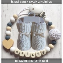 Isimli Bebek Emzik Zinciri ve Beyaz Bebek Patik Seti