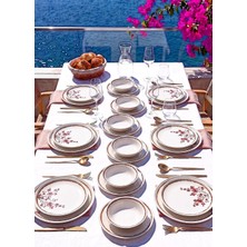 Sakura Çiceği Lüx Seramik 24 Parça Yemek Takımı, 6 Kişilik Yemek Takımı