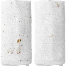 Tr Feather NAKIŞLI%100 Organik Pamuk 2'li Müslin Örtü Seti 90 x 90 cm