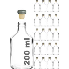 200 ml Yassı Şeffaf Cold Brew Şişesi Gri Sentetik Tıpalı 200 cc Soğuk Kahve Cam Şişe 20 Ade