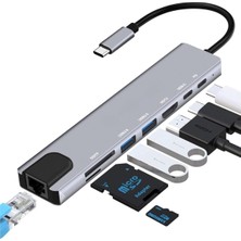 8'i 1 Arada Type-C Hub Adaptörü - 2 Adet Usb, 1 Adet HDMI 4k, Sd Tf Reader Girişli, Ultra Hızlı
