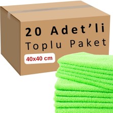 Toplu Paket 20-Adet Mikrofiber Bez Seti Yeşil Renk, 40X40 cm 160 Gsm Emici Tüylenmez Çabuk Kurur