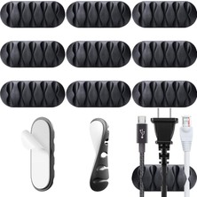 ® 9 Adet Yapışkanlı Kablo Düzenleyici 5 Yuvalı Kablo Tutucu Organizer Siyah, Kablo Sabitleyici