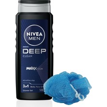 Men Erkek Deep Dimension Duş Jeli 500ML, 3'ü1 Arada Vücut Bakım, Vücut Saç ve Yüz, Banyo Lifi