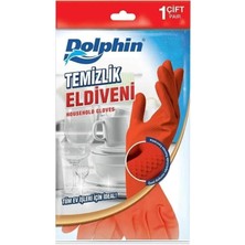Dolphin Temizlik Eldiveni, Kauçuk, 1 Çift, Kırmızı