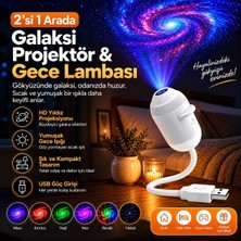 Tr 2'si 1 Arada Galaksi Projektör Gece Lambası – 360° Esnek Boyunlu USB LED Yıldız Projeksiyo