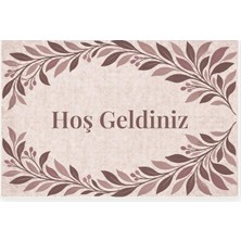 Tr Hoş Geldiniz Yazılı Yaprak Desenli Kapı Paspası, Kaymaz Kauçuk Taban, Makinede Yıkanabilir