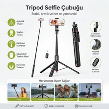 Go İthalat 130 cm Uzayabilen Manyetik Kumandalı Tripod ve Ayarlanabilir Telefon Tutuculu, Alüminyum Gövdeli Selfie Çubuğu (5263)