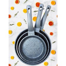 3737 Fry Pan Döküm Granit 3 Parça Tava Seti Gri (20-24-28 Cm)