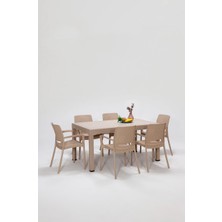Rattan Lüx Dikdörtgen Cappucino Masa Takımı Bahçe&balkon