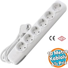 Topraklı Grup Priz Fiş Çoğaltıcı 10 Metre Kablolu 6'li Çoklu Asmalı Uzatma Kablosu Anahtars�