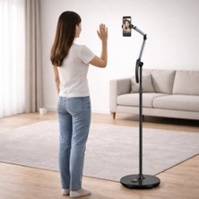 Tekerlekli Vlog Tripod Standı, 360° Döner 3 Kollu 8 Eksen Ayarlanabilir Telefon Standı, Bluetoot